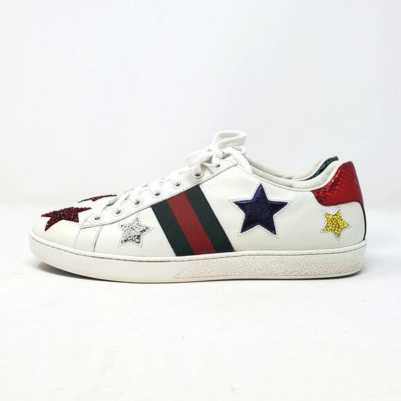 Custom Gucci Swarovski Crystal Ace Metallic Star Sneakers Leather 454562 Size 39 - Picture 3 of 16